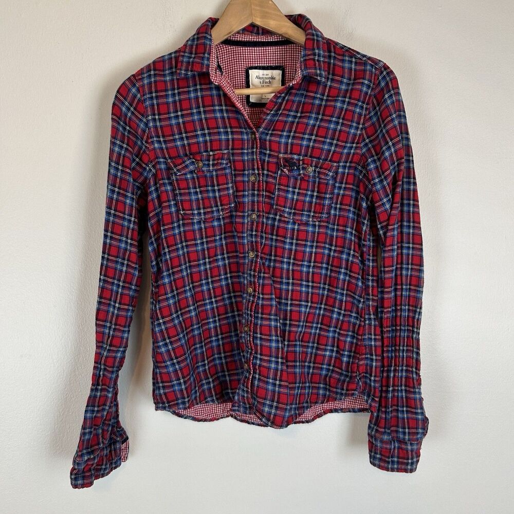 Abercrombie & Fitch Vintage Y2K Plaid Flannel Shirt Womens Large  Preppy Fitted